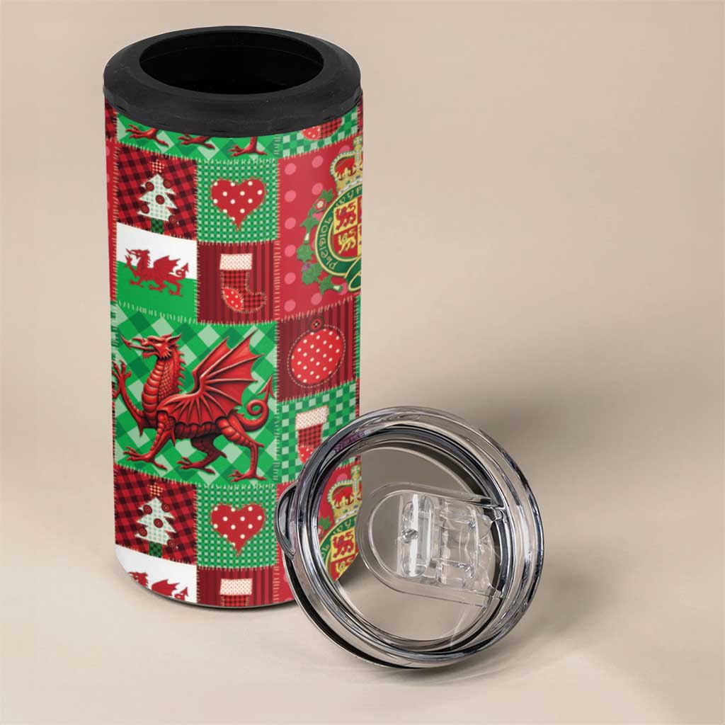 Wales Christmas Patchwork 4 in 1 Can Cooler Tumbler - Wonder Print Shop