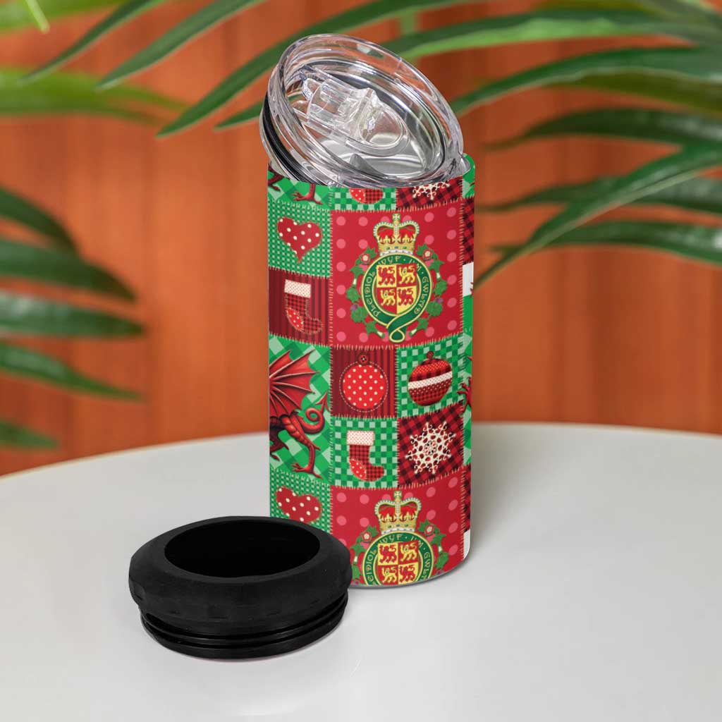 Wales Christmas Patchwork 4 in 1 Can Cooler Tumbler - Wonder Print Shop