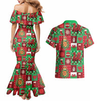 Wales Christmas Patchwork Couples Matching Mermaid Dress and Hawaiian Shirt - Wonder Print Shop