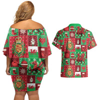 Wales Christmas Patchwork Couples Matching Off Shoulder Short Dress and Hawaiian Shirt - Wonder Print Shop