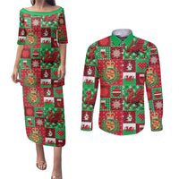 Wales Christmas Patchwork Couples Matching Puletasi and Long Sleeve Button Shirt - Wonder Print Shop