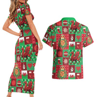 Wales Christmas Patchwork Couples Matching Short Sleeve Bodycon Dress and Hawaiian Shirt - Wonder Print Shop