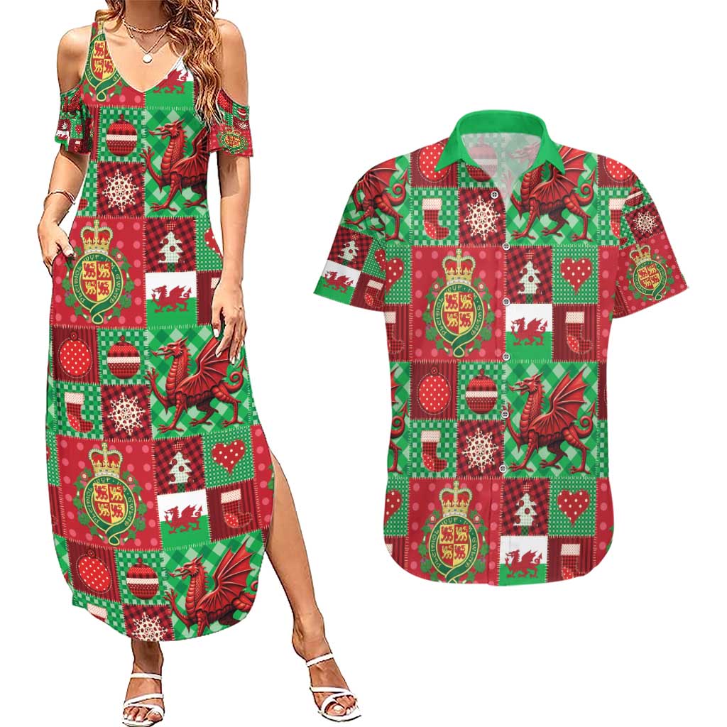Wales Christmas Patchwork Couples Matching Summer Maxi Dress and Hawaiian Shirt - Wonder Print Shop