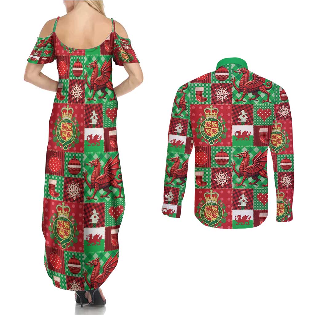 Wales Christmas Patchwork Couples Matching Summer Maxi Dress and Long Sleeve Button Shirt - Wonder Print Shop