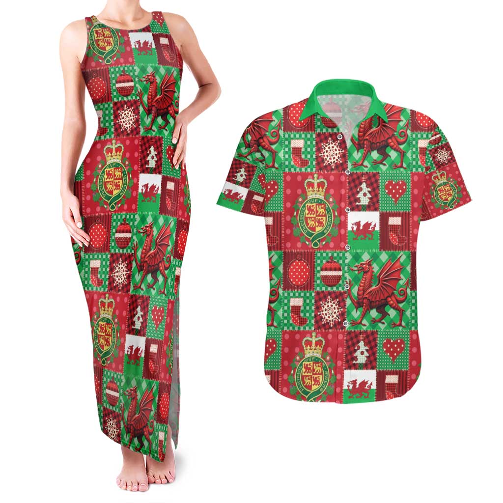 Wales Christmas Patchwork Couples Matching Tank Maxi Dress and Hawaiian Shirt - Wonder Print Shop
