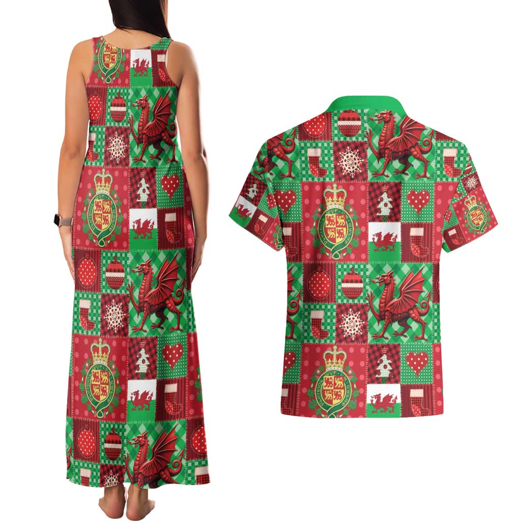 Wales Christmas Patchwork Couples Matching Tank Maxi Dress and Hawaiian Shirt - Wonder Print Shop