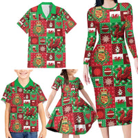 Wales Christmas Patchwork Family Matching Long Sleeve Bodycon Dress and Hawaiian Shirt - Wonder Print Shop