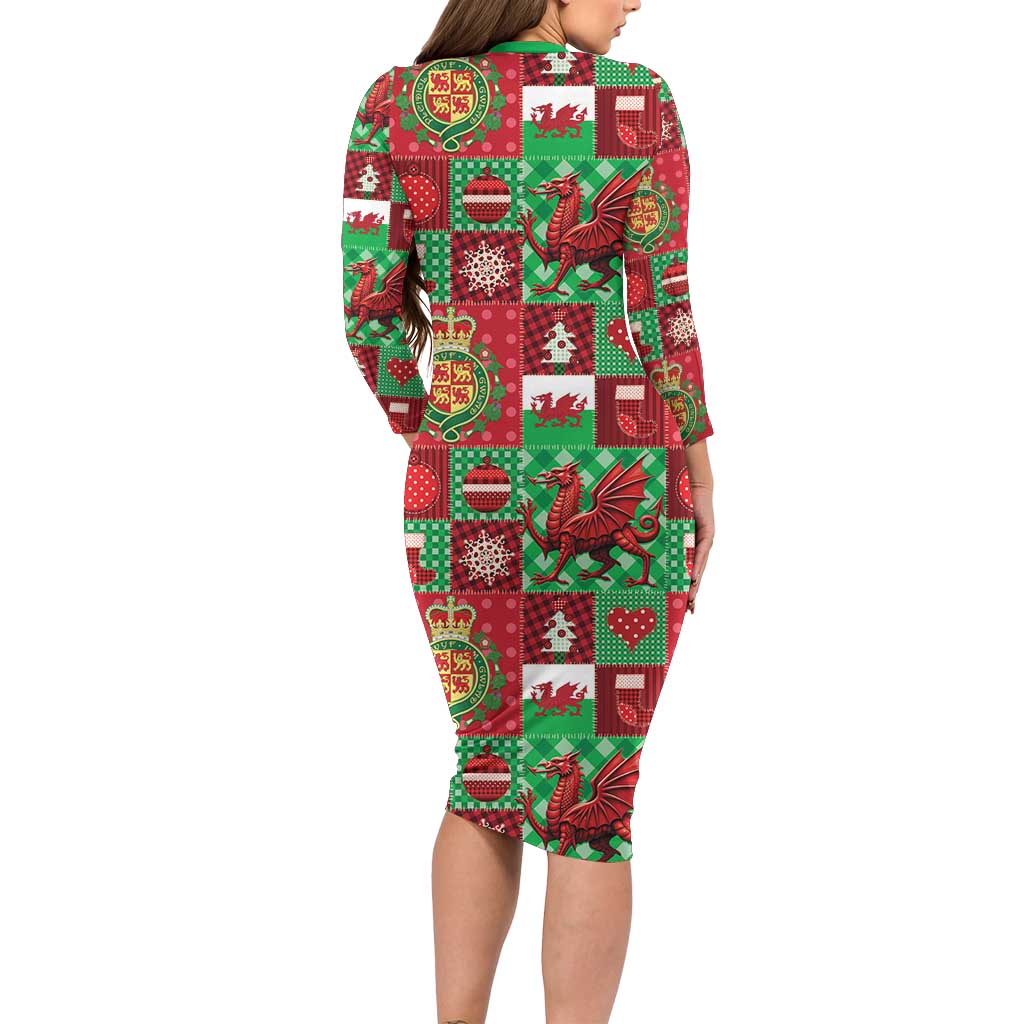 Wales Christmas Patchwork Family Matching Long Sleeve Bodycon Dress and Hawaiian Shirt - Wonder Print Shop