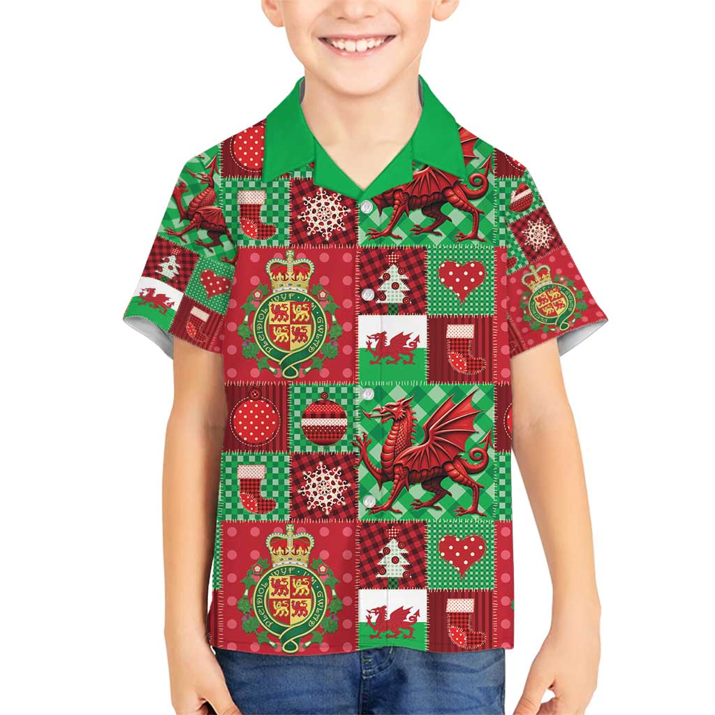 Wales Christmas Patchwork Family Matching Long Sleeve Bodycon Dress and Hawaiian Shirt - Wonder Print Shop