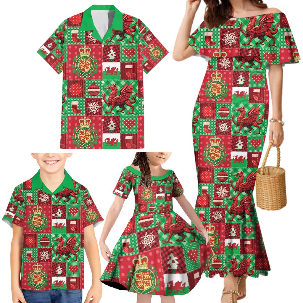 Wales Christmas Patchwork Family Matching Mermaid Dress and Hawaiian Shirt - Wonder Print Shop