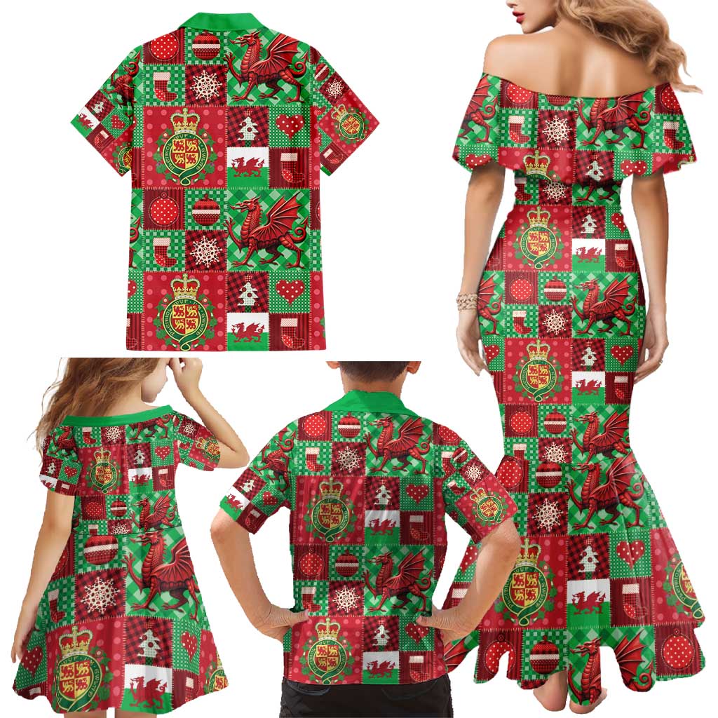 Wales Christmas Patchwork Family Matching Mermaid Dress and Hawaiian Shirt - Wonder Print Shop
