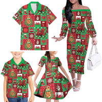 Wales Christmas Patchwork Family Matching Off The Shoulder Long Sleeve Dress and Hawaiian Shirt - Wonder Print Shop