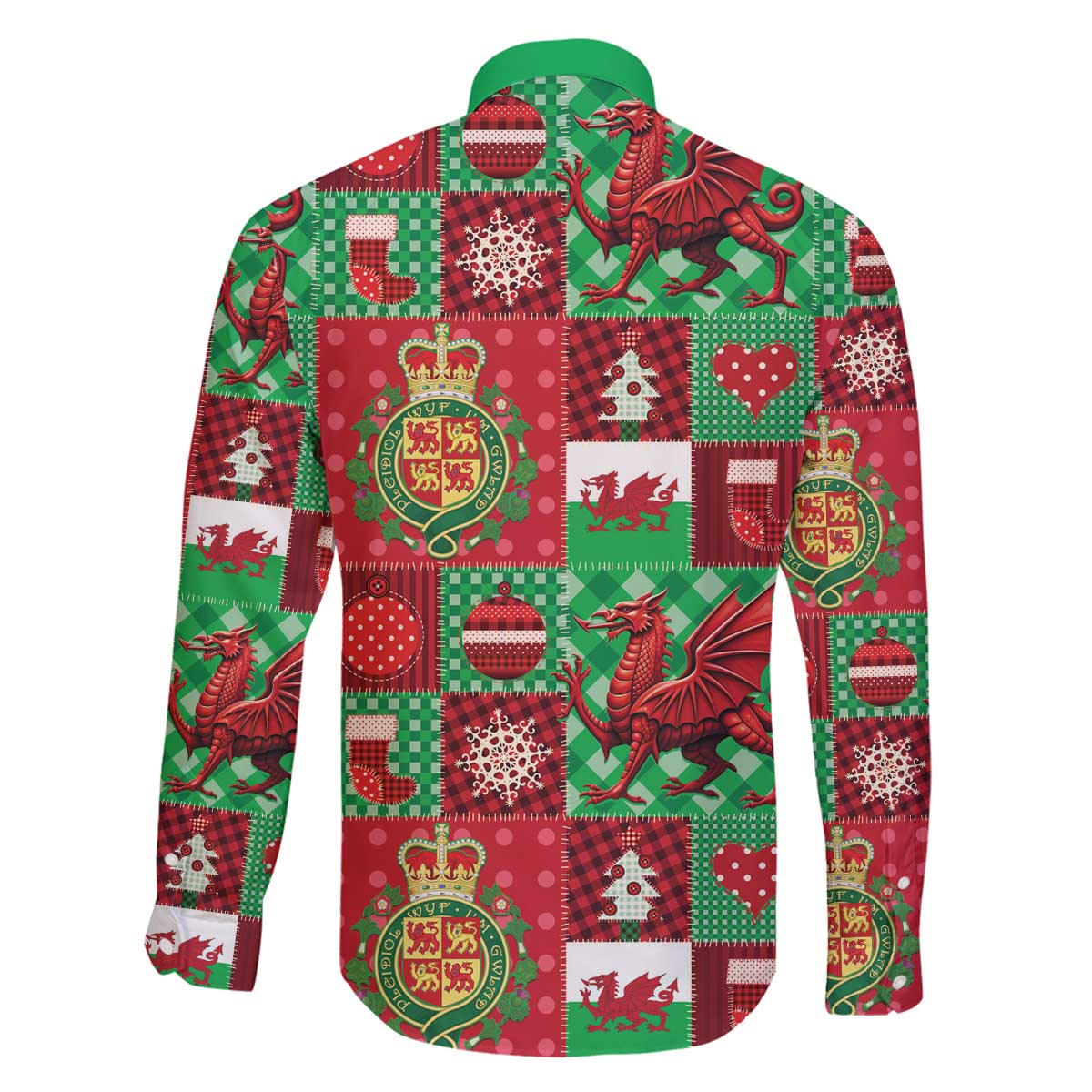 Wales Christmas Patchwork Family Matching Off The Shoulder Long Sleeve Dress and Hawaiian Shirt - Wonder Print Shop