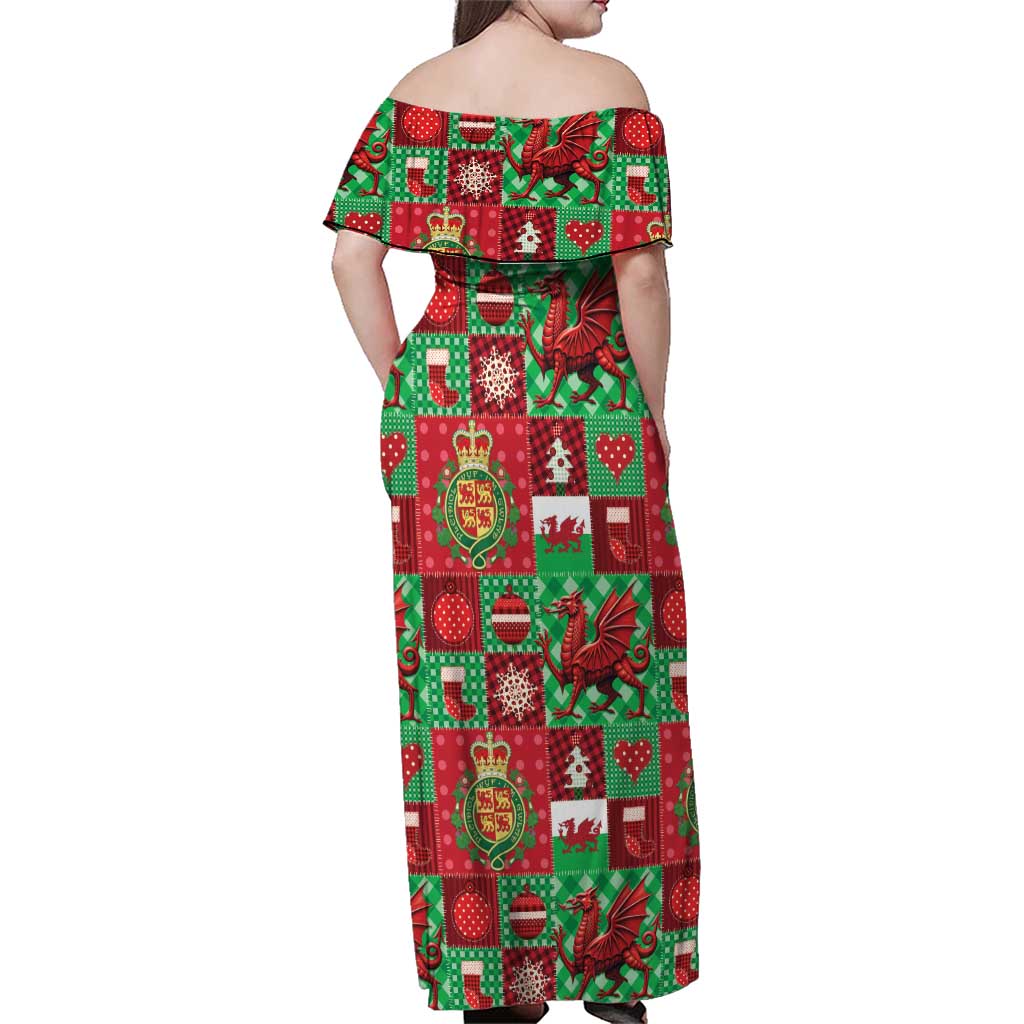Wales Christmas Patchwork Family Matching Off Shoulder Maxi Dress and Hawaiian Shirt - Wonder Print Shop