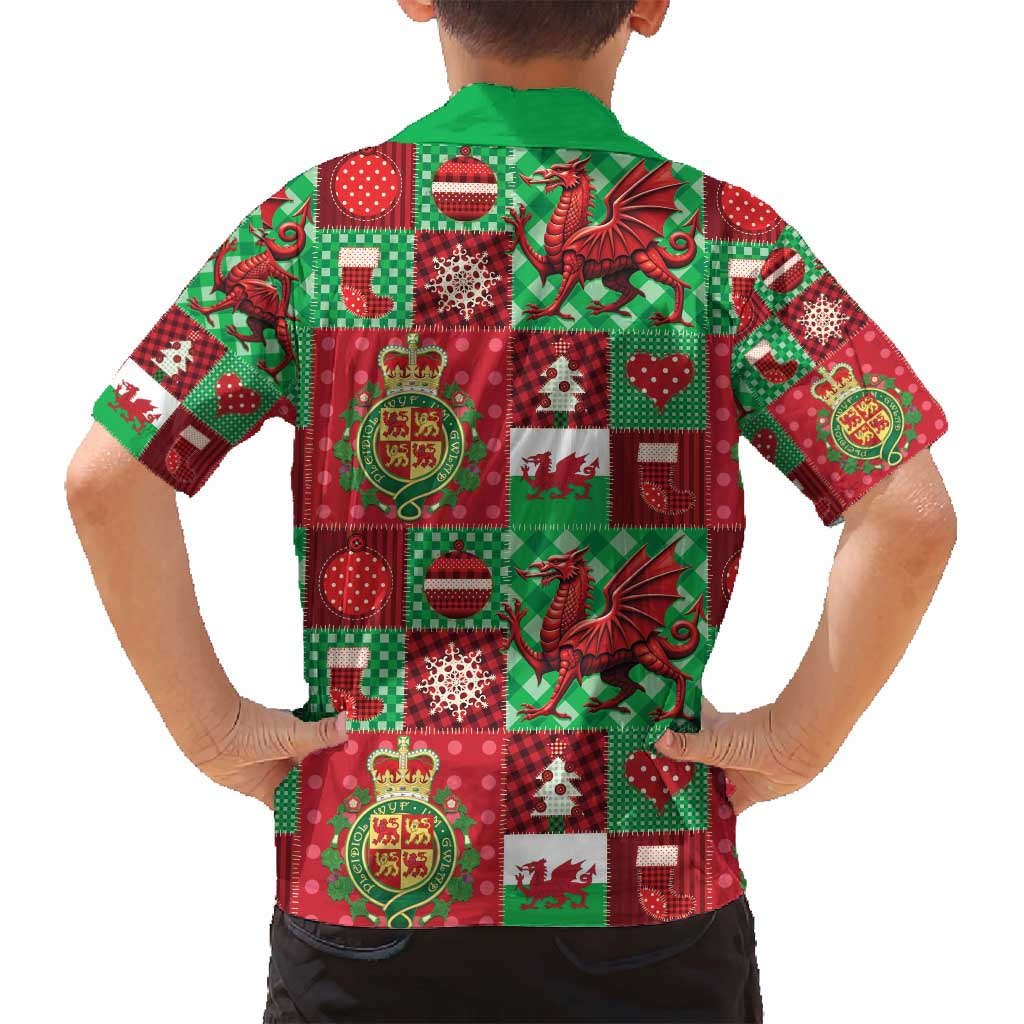 Wales Christmas Patchwork Family Matching Off Shoulder Short Dress and Hawaiian Shirt - Wonder Print Shop