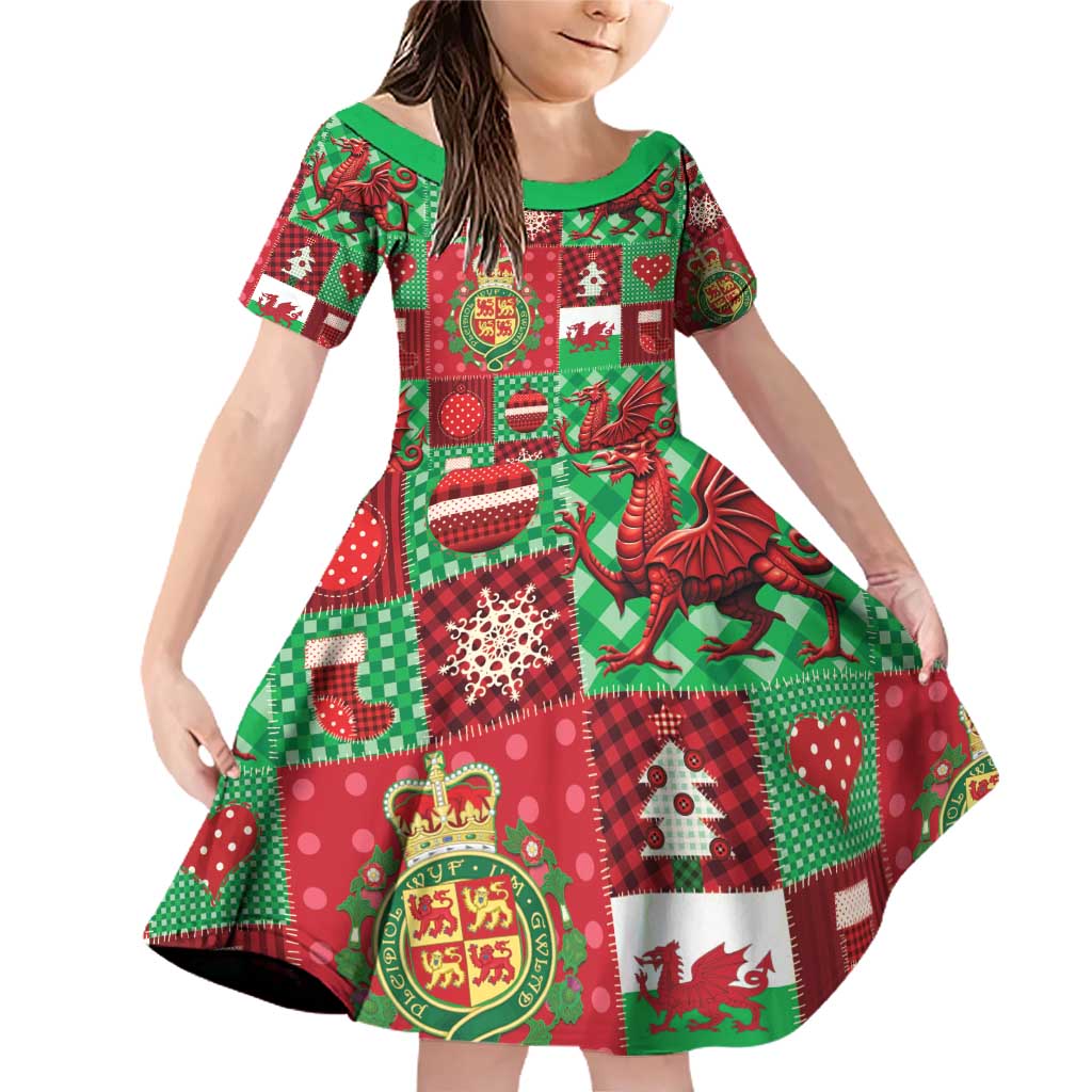 Wales Christmas Patchwork Family Matching Off Shoulder Short Dress and Hawaiian Shirt - Wonder Print Shop