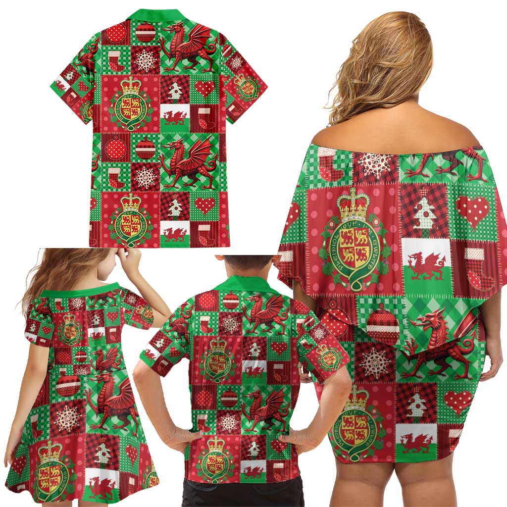 Wales Christmas Patchwork Family Matching Off Shoulder Short Dress and Hawaiian Shirt - Wonder Print Shop