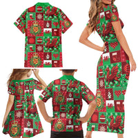 Wales Christmas Patchwork Family Matching Short Sleeve Bodycon Dress and Hawaiian Shirt - Wonder Print Shop