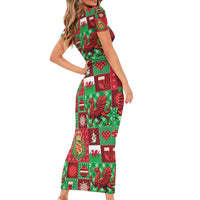 Wales Christmas Patchwork Family Matching Short Sleeve Bodycon Dress and Hawaiian Shirt - Wonder Print Shop