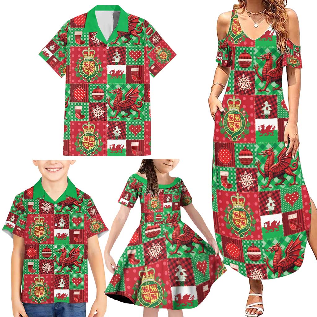 Wales Christmas Patchwork Family Matching Summer Maxi Dress and Hawaiian Shirt - Wonder Print Shop