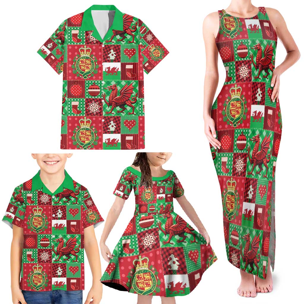 Wales Christmas Patchwork Family Matching Tank Maxi Dress and Hawaiian Shirt - Wonder Print Shop