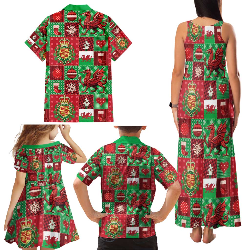 Wales Christmas Patchwork Family Matching Tank Maxi Dress and Hawaiian Shirt - Wonder Print Shop
