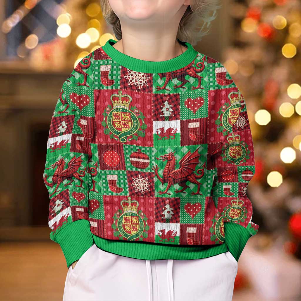 Wales Christmas Patchwork Kid Ugly Christmas Sweater - Wonder Print Shop