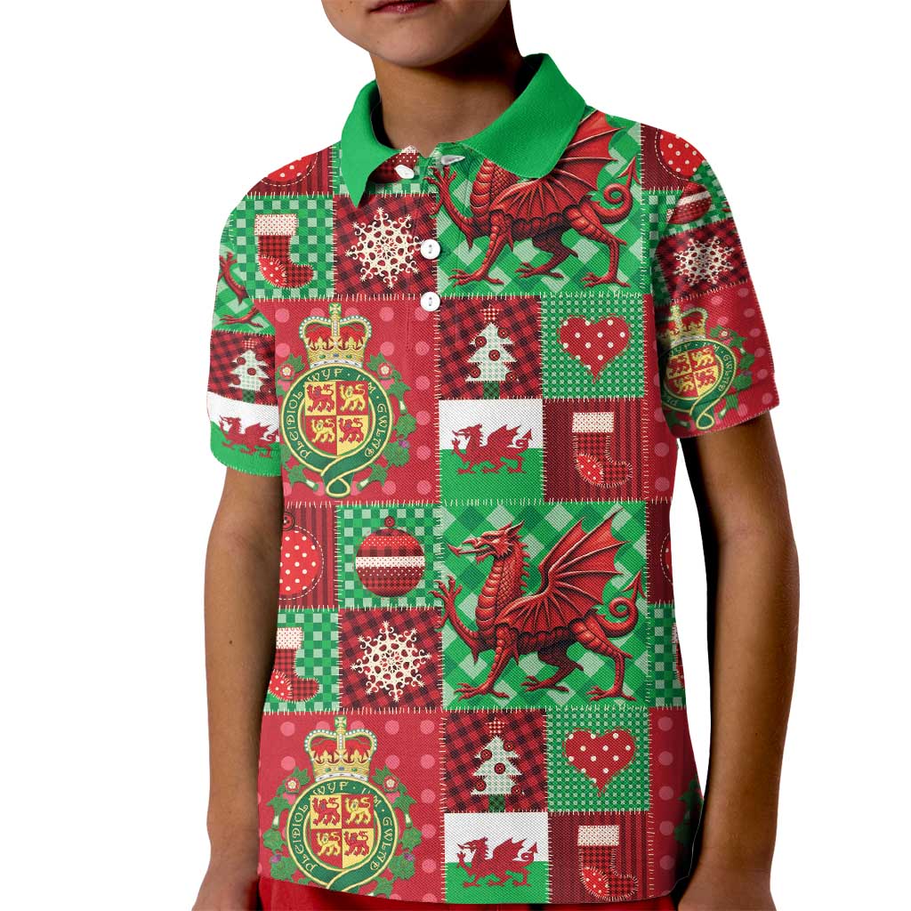 Wales Christmas Patchwork Kid Polo Shirt - Wonder Print Shop