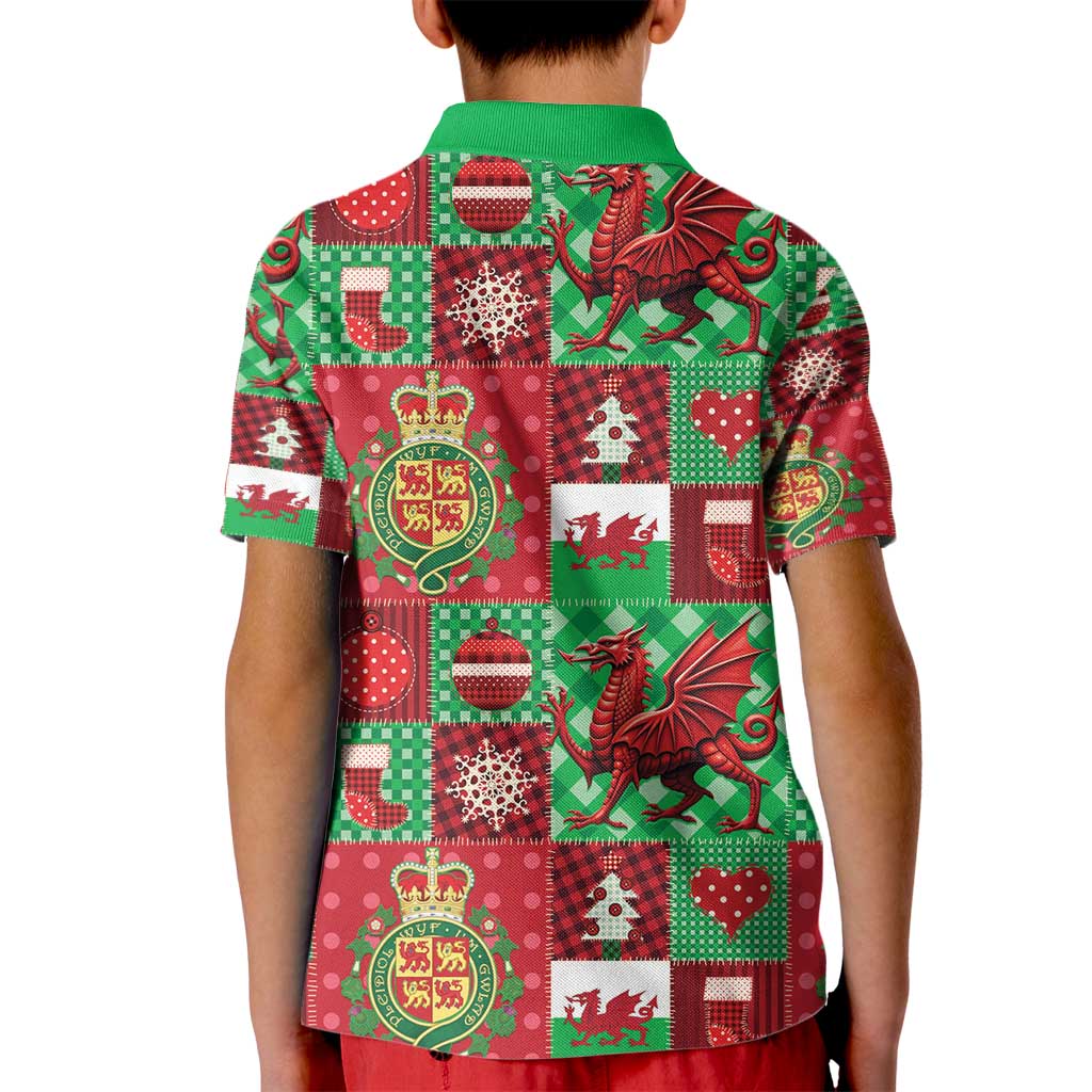 Wales Christmas Patchwork Kid Polo Shirt - Wonder Print Shop