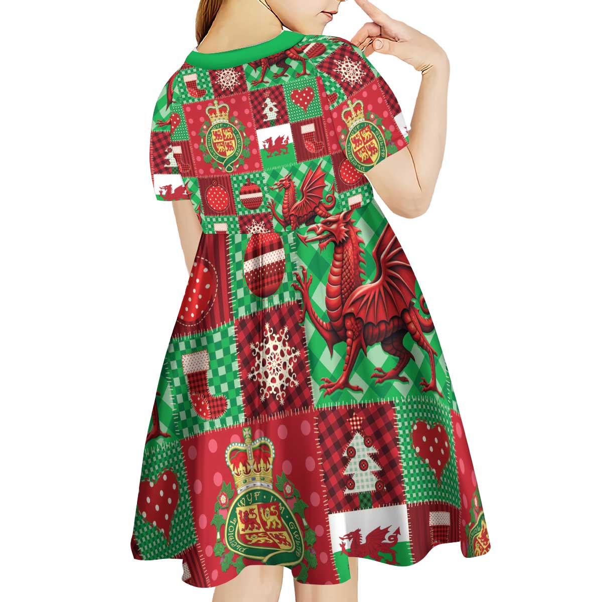 Wales Christmas Patchwork Kid Short Sleeve Dress - Wonder Print Shop