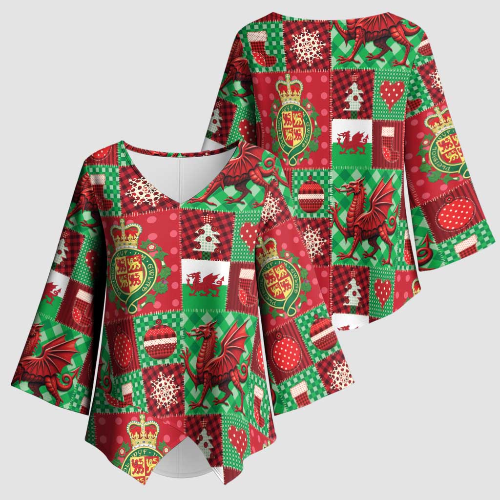 Wales Christmas Patchwork Kimono Sleeve Blouse - Wonder Print Shop