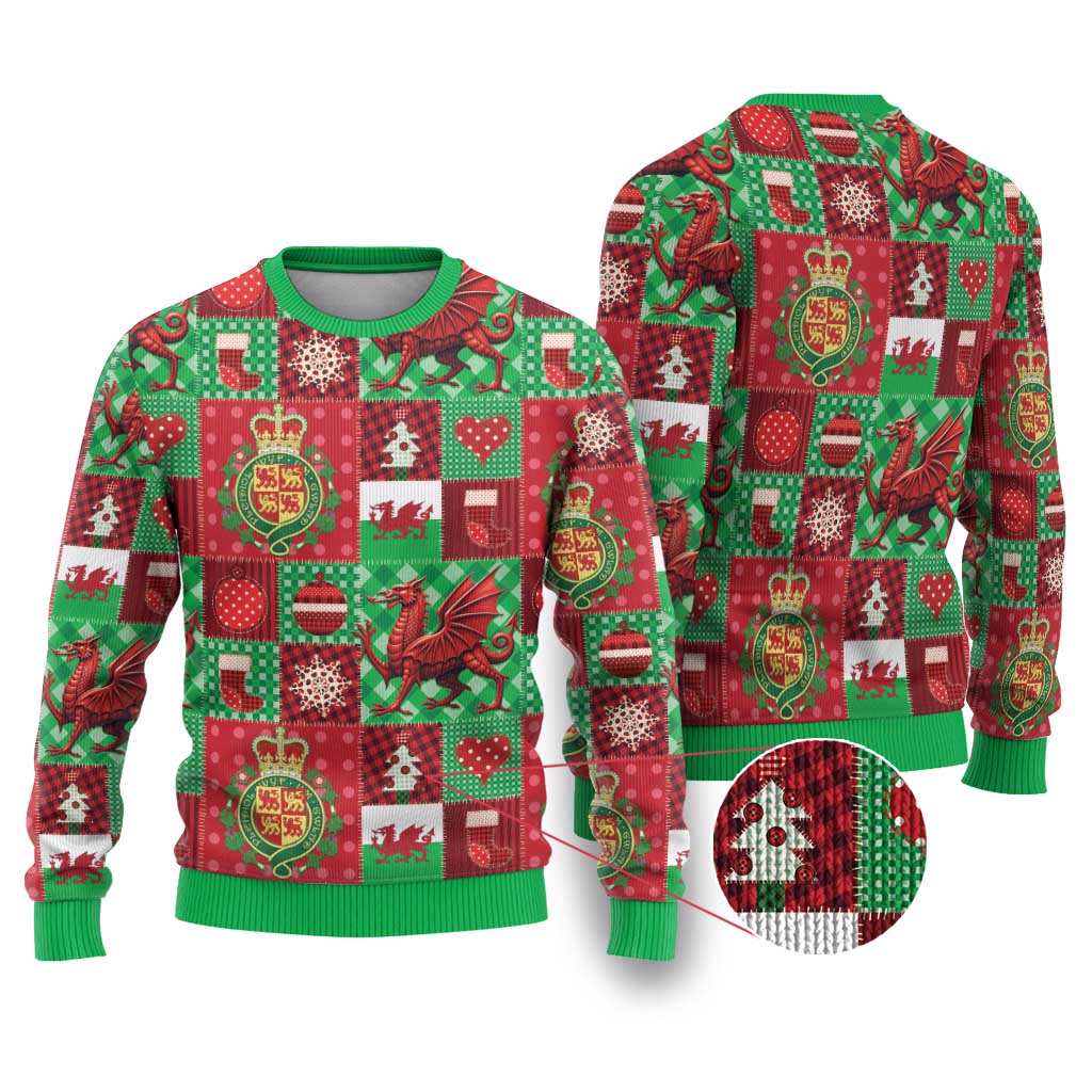 Wales Christmas Patchwork Ugly Christmas Sweater - Wonder Print Shop
