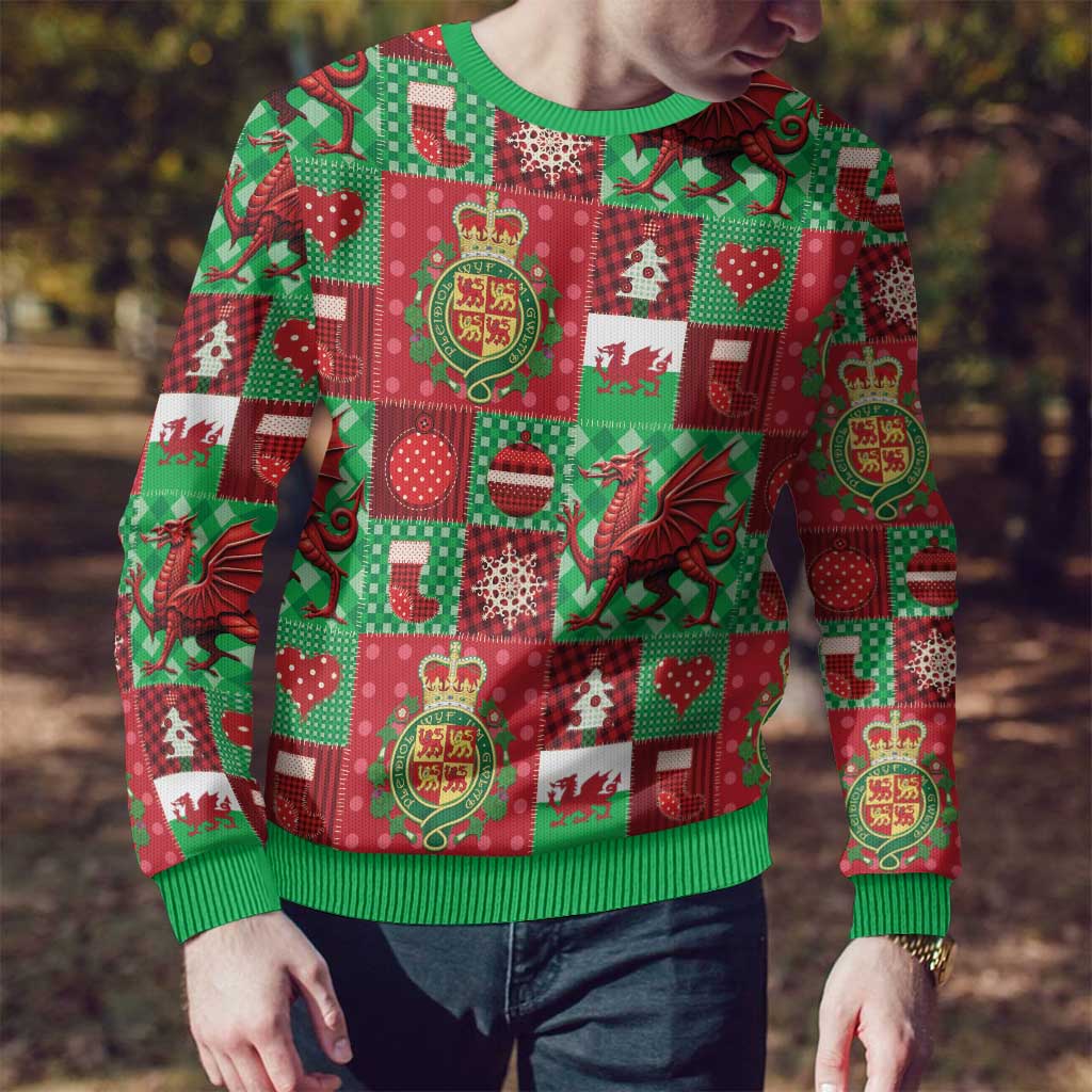 Wales Christmas Patchwork Ugly Christmas Sweater - Wonder Print Shop