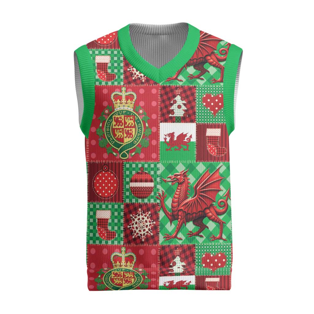 Wales Christmas Patchwork Christmas Knitted V-Neck Vest - Wonder Print Shop
