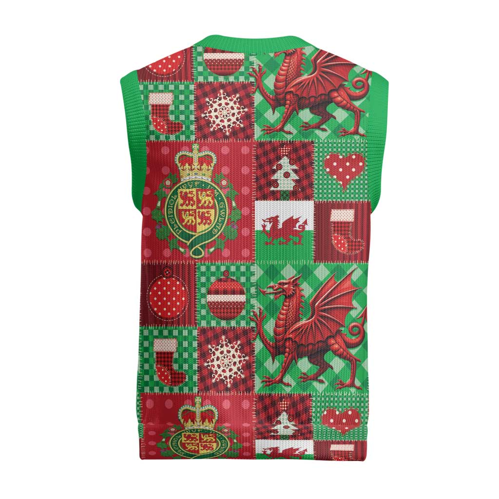 Wales Christmas Patchwork Christmas Knitted V-Neck Vest - Wonder Print Shop