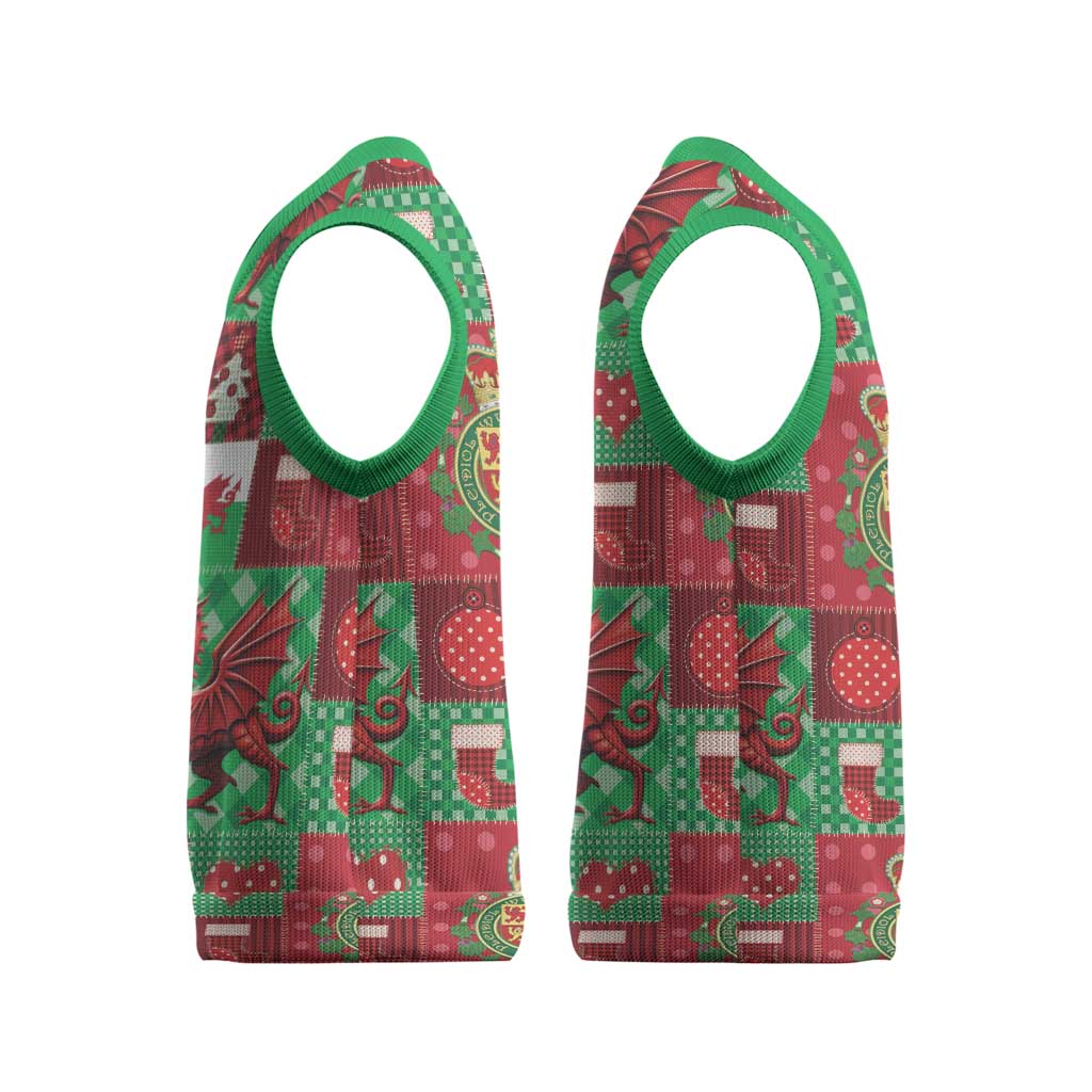 Wales Christmas Patchwork Christmas Knitted V-Neck Vest - Wonder Print Shop