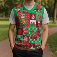 Wales Christmas Patchwork Christmas Knitted V-Neck Vest - Wonder Print Shop