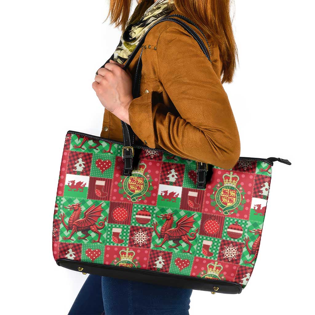 Wales Christmas Patchwork Leather Tote Bag - Wonder Print Shop