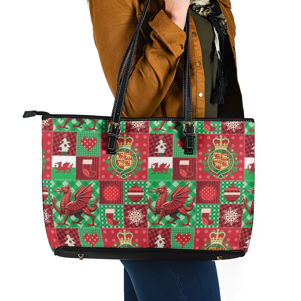 Wales Christmas Patchwork Leather Tote Bag - Wonder Print Shop