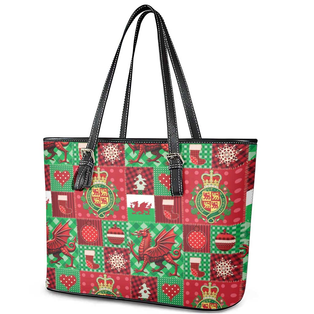 Wales Christmas Patchwork Leather Tote Bag - Wonder Print Shop