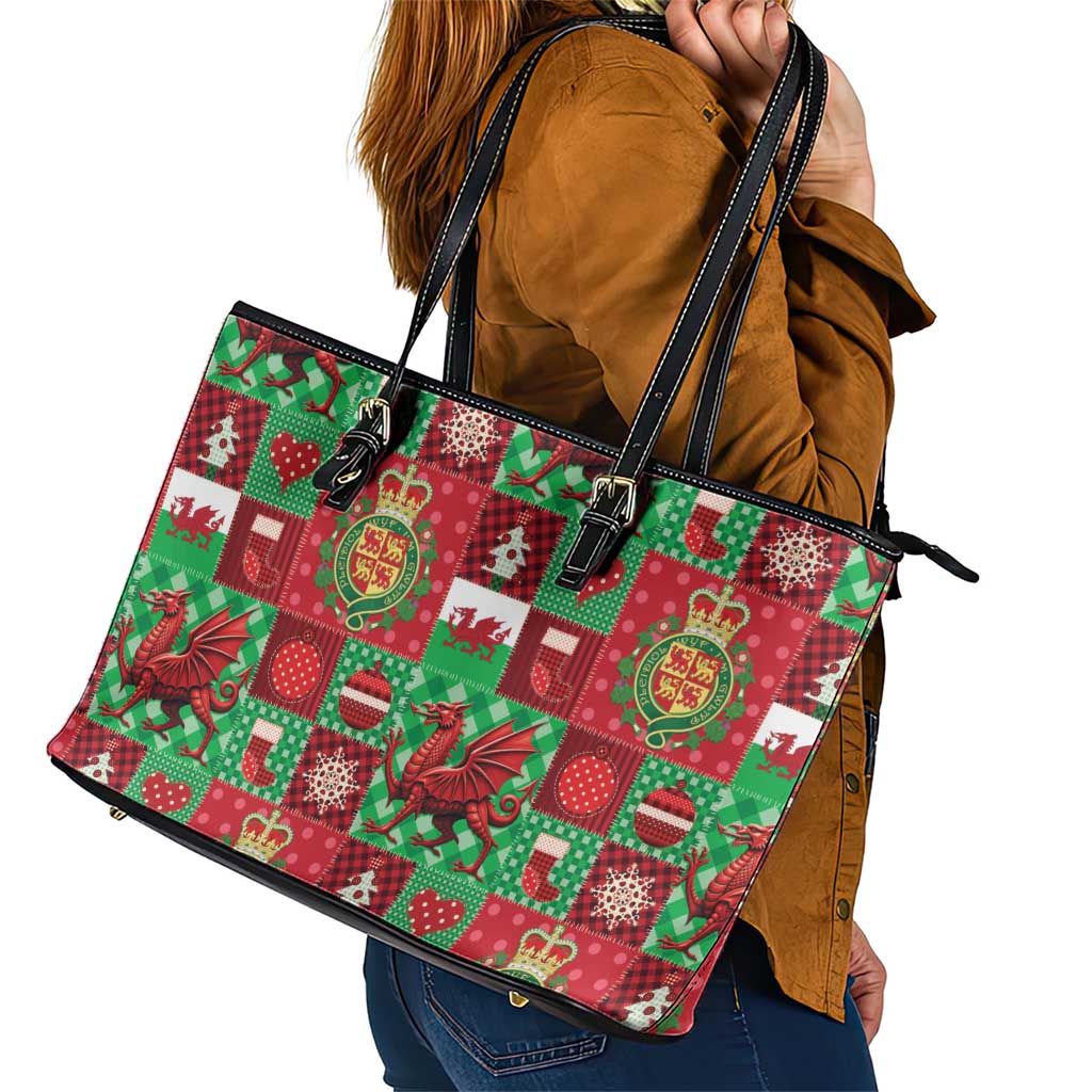 Wales Christmas Patchwork Leather Tote Bag - Wonder Print Shop