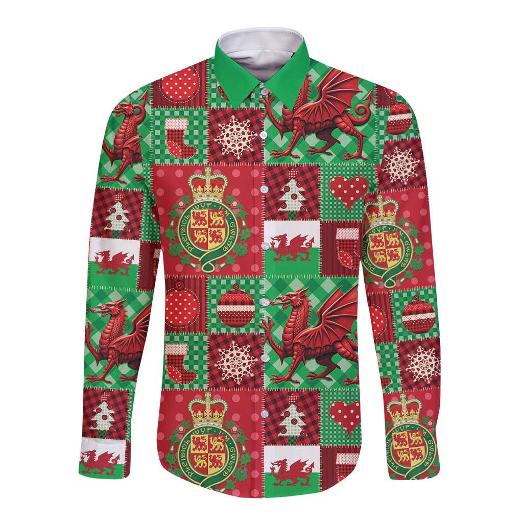 Wales Christmas Patchwork Long Sleeve Button Shirt - Wonder Print Shop
