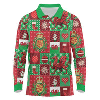 Wales Christmas Patchwork Long Sleeve Polo Shirt - Wonder Print Shop