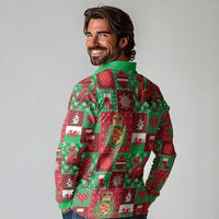 Wales Christmas Patchwork Long Sleeve Polo Shirt - Wonder Print Shop