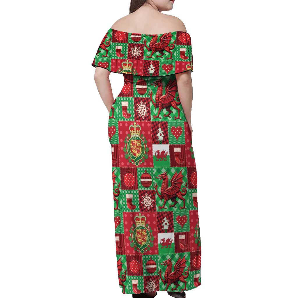 Wales Christmas Patchwork Off Shoulder Maxi Dress - Wonder Print Shop