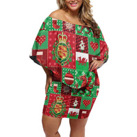 Wales Christmas Patchwork Off Shoulder Short Dress - Wonder Print Shop