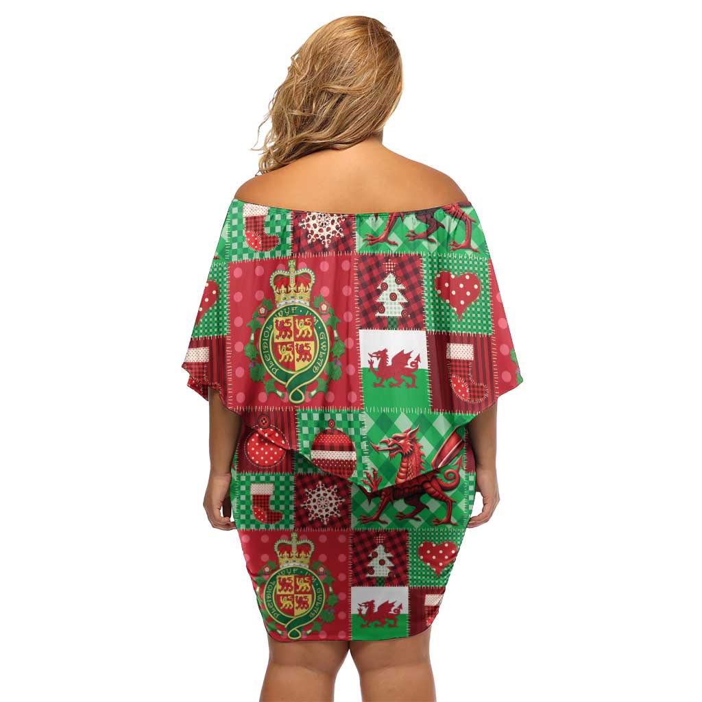 Wales Christmas Patchwork Off Shoulder Short Dress - Wonder Print Shop