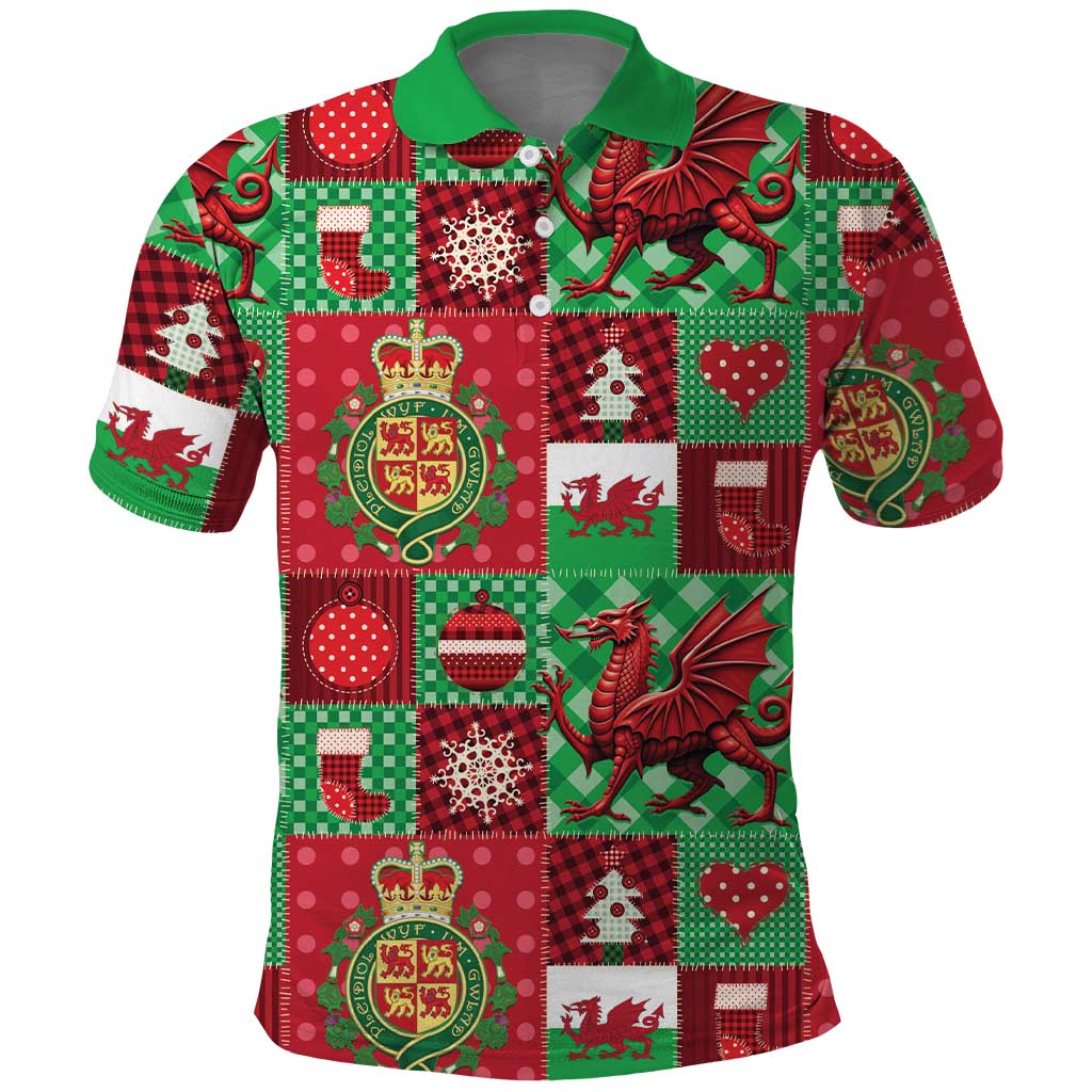 Wales Christmas Patchwork Polo Shirt - Wonder Print Shop