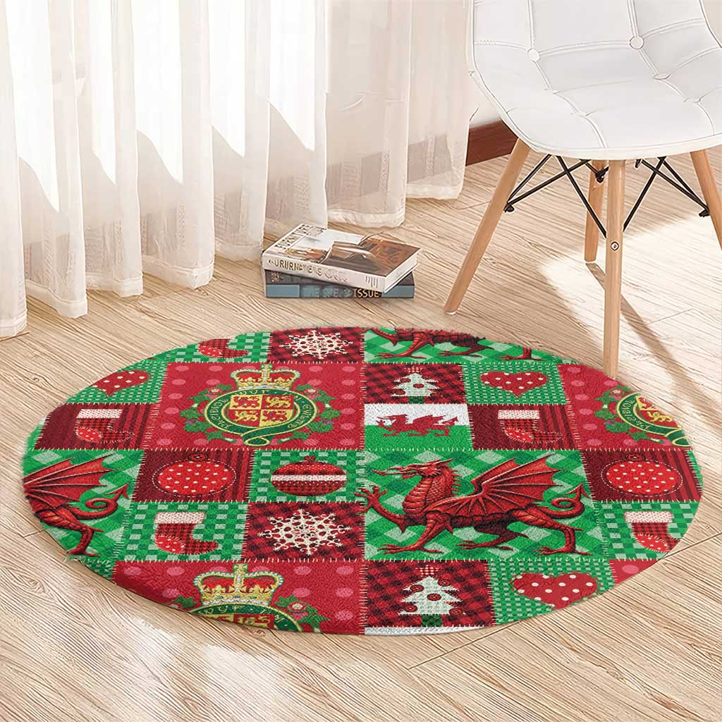 Wales Christmas Patchwork Round Carpet - Wonder Print Shop