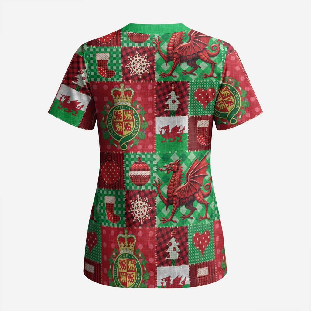 Wales Christmas Patchwork Scrub Top - Wonder Print Shop